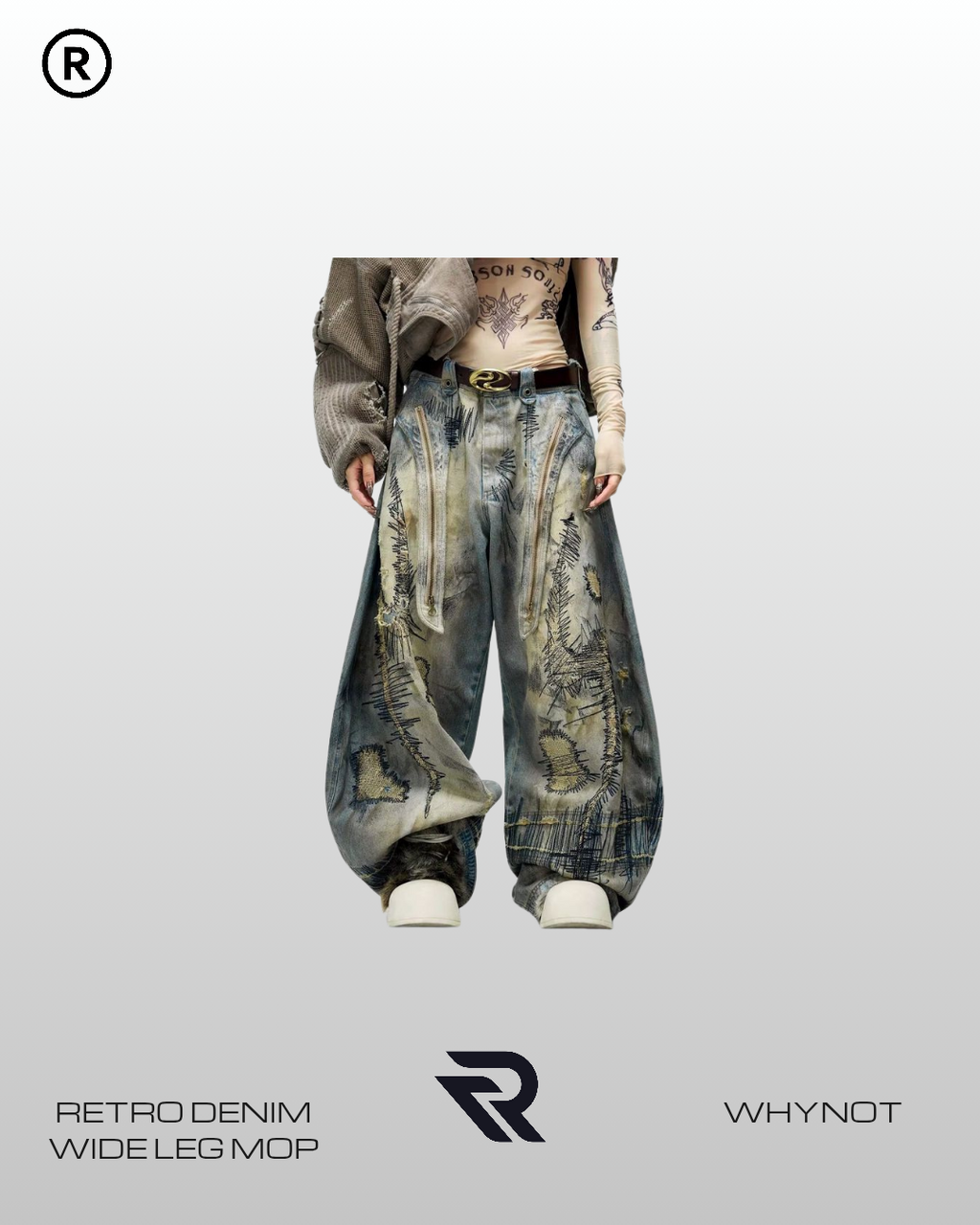Retro Denim Wide Leg Mop Pants