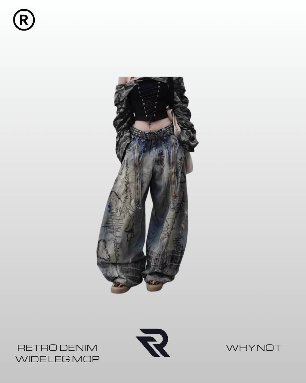 Retro Denim Wide Leg Mop Pants