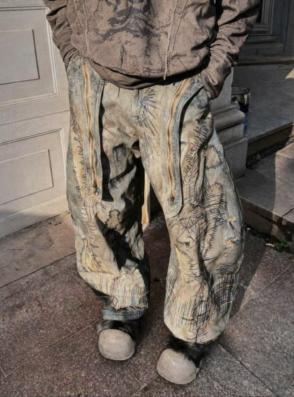 Retro Denim Wide Leg Mop Pants